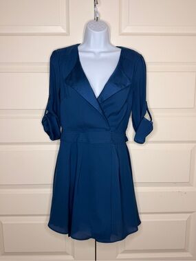 Maude Deep Teal V-Neck Mini Dress